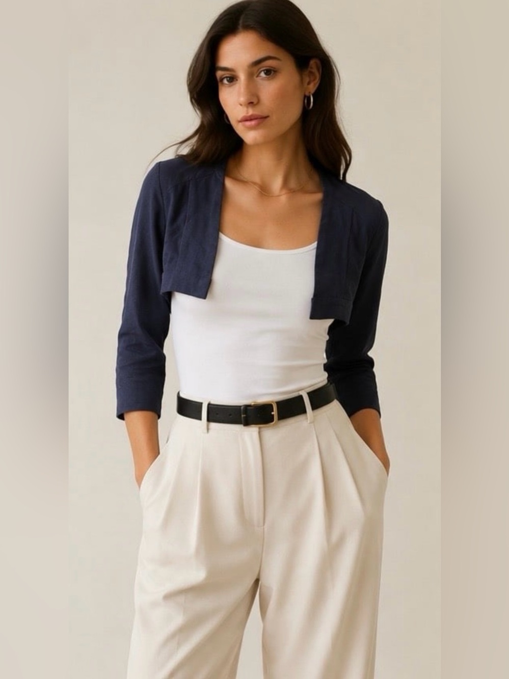 Twinset Simona Barbieri Navy Cropped Bolero Jacket IT 44 US 8 NWT